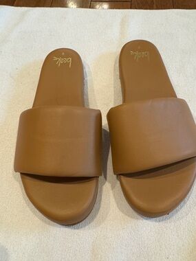 beek Cognac Brown Wide Slide Sandals